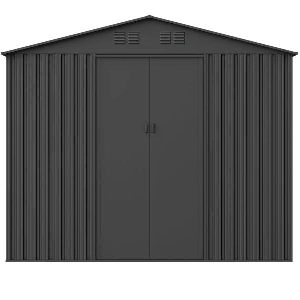 Domek narzędziowy metalowy NORDVIC Magni 283x251 cm + przesuwne Drzwi 182 cm, Ocynkowany, Dwuspadowy Dach, Wentylacja, Cold Grey
